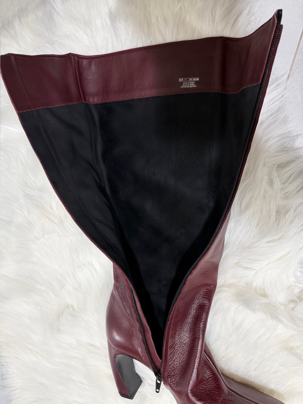 Zara Leather Oxblood KneeHigh Square Toe Architectural Heel Boots - Size 10 NEW - Picture 12 of 16